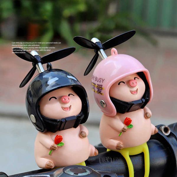 

interior decorations car cute pink pig ceramics with helmet propeller wind-breaking duck strap set bike motor helmet cycling car accessories