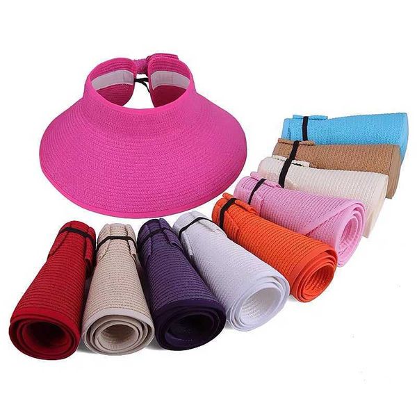 

beanie/skull caps collapsible solid color women summer beach hat sun protection outdoor wide brim shading straw hat empty cap t221201, Blue;gray