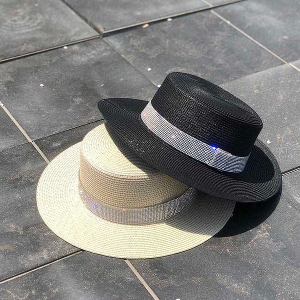

beanie/skull caps spring summer new retro gold braided flat head straw hat lady wide eaves sunscreen sun hat diamond cap 2019 t221201, Blue;gray