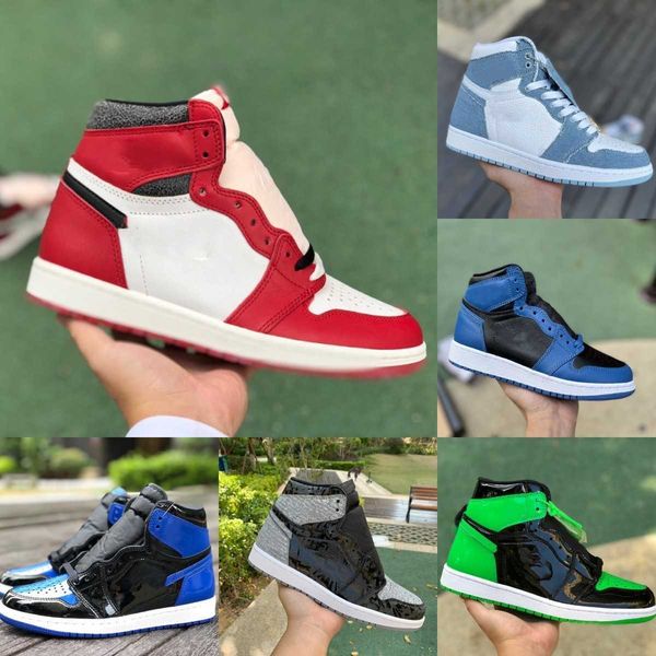 

2023 new arrivals original jumpman 1 basketball shoes 1s patent leather black blue 2.0 patent leather fragment low men women sneaker trainer