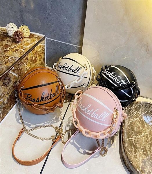 

handbags personality female leather pink basketball bag 2021 ball purses for teenagers women shoulder package crossbody chain hand8550489, Black