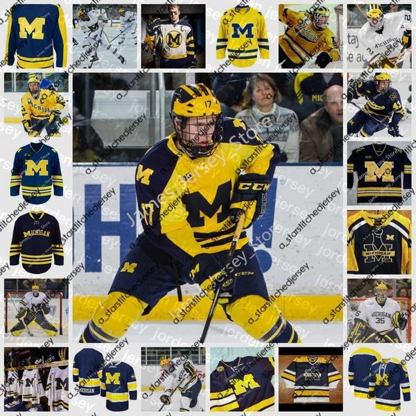 

college hockey wears new college hockey wears 2022 ncaa custom michigan wolverines stitched hockey jersey 43 quinn hughes 14 tyler motte 19, Black