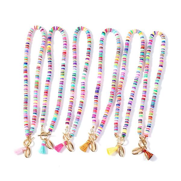 

simple bohemian style shell pendant necklace with color rice bead necklace for women gift, Silver