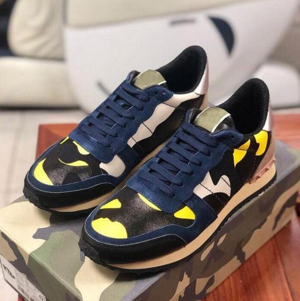 

designer camouflage casual shoes sneakers womens mens rivet shoes studded flats mesh camo suede leather leisur valentinoe''valenti, Black