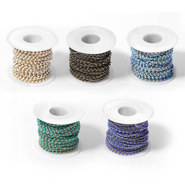 

wholesale gold 3mm gemstone beaded chains diy jewelry making supplies, Silver