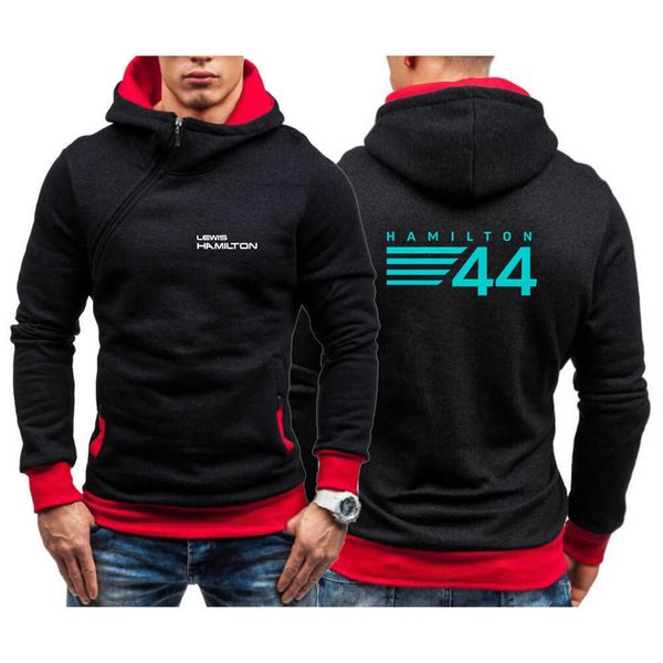 

2zye men's and children's hoodies jackets 2022 new f1 driver lewis hamilton digital 44 pullover long sleeves diagonal zipper casua, Black