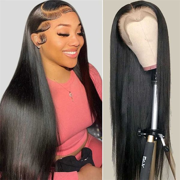 

fashion lace wigs 13x4 straight frontal for women human hair pre plucked 13x6 glueless hd transparent 30 inch brazilian 221212, Black;brown