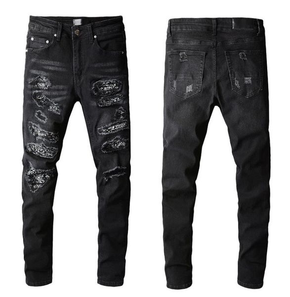 

guys jeans knee ripped patches man rugged pants designer tattered straight skinny black distressed damaged torn plus size high qua1922570, Blue