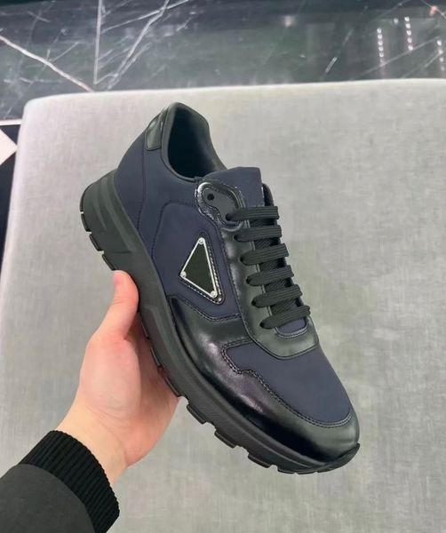 

23s/s sport design sneakers shoes men re-nylon technical fabric runner man flexible rubber sole trainers eu38- with box rhz, Black