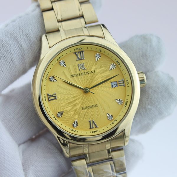 

mechanical watch tourbillon calendar steel belt automatic mechanical men's watches waterproof hollow, Slivery;golden