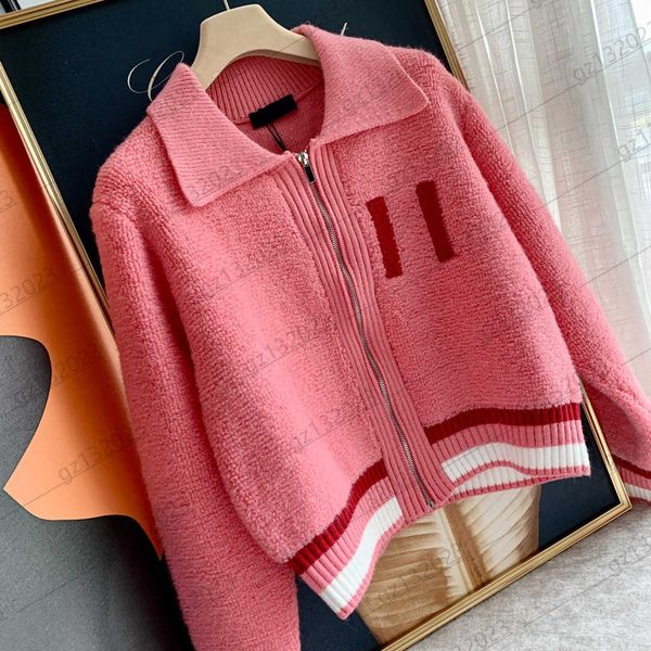 

womens sweaters contrasting color logo printing striped lapel short knit sweater zipper flap long sleeves rabbit hair warm knitwear luxury b, White;black
