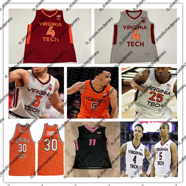 

college basketball wears custom ncaa virginia tech hokies vt basketball jersey justyn mutts nahiem alleyne keve aluma hunter cattoor storm m, Black