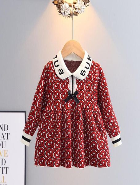 

great quality baby girls knitted princess dresses spring autumn letters printed kids long sleeve dress children bowknot dress 16 9686002, Red;yellow