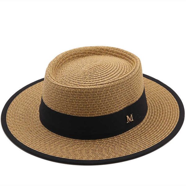 

beanie/skull caps summer sun hat ladies fashion girl straw ribbon bow beach casual grass flat panama bone womens visor cap t221201, Blue;gray