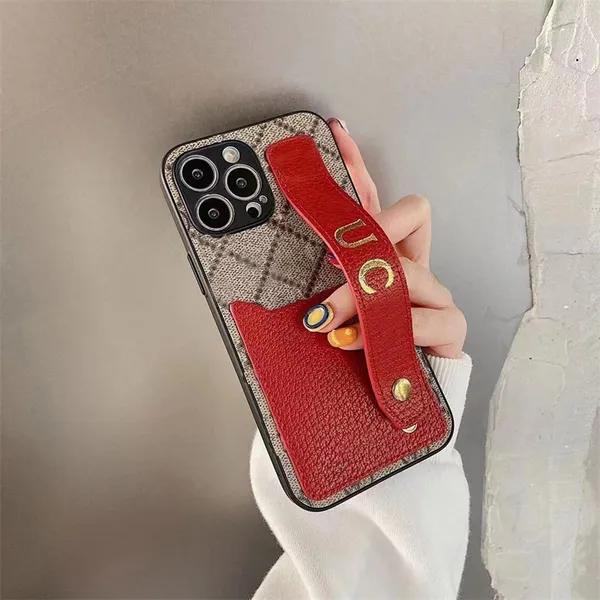 

Designer Brand Iphone Cases For Iphone 7/8p X XS XR Xsmax 11 11pro 11promax 12 12Pro 12promax With Wrist Strap Card Pocket Phone Case, Red