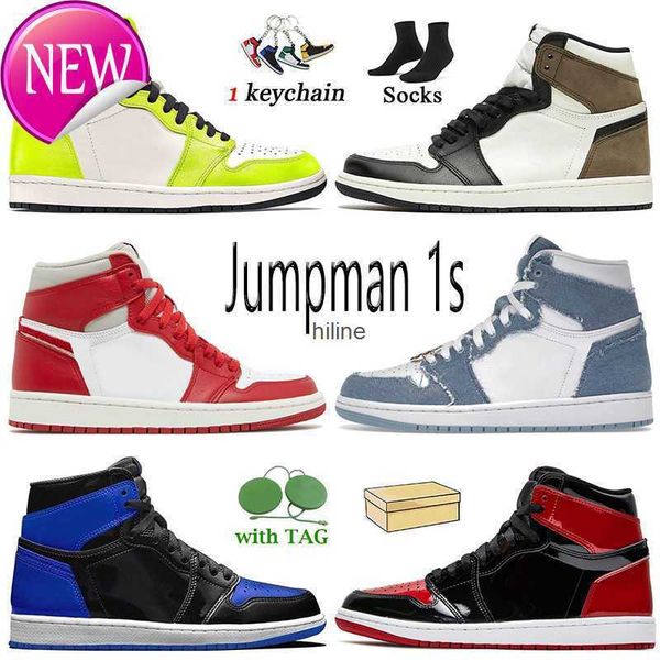 

ogog 1 high basketball shoes with jumpman 1s newstalgia chenille denim visionaire dark mocha patent bred white university blue