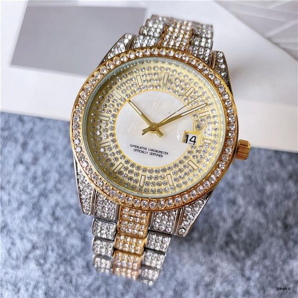 

aaa luxury brand mens women watches shinning diamond wacth iced out stainless steel men quartz movement montre gift party wristwat2750, Slivery;brown