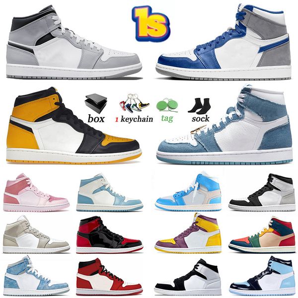 

jumpman 1 denim basketball shoes 1s sneakers us 12 men high og yellow toe stage haze starfish bred patent light smoke grey brotherhood women