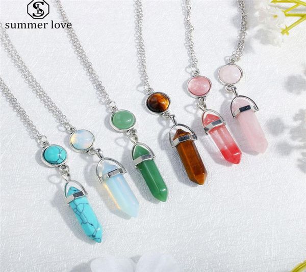 

colorful geometric necklaces pendants vintage natural stone bead crystal bullet necklace for women fashion jewelry giftz3451982, Silver