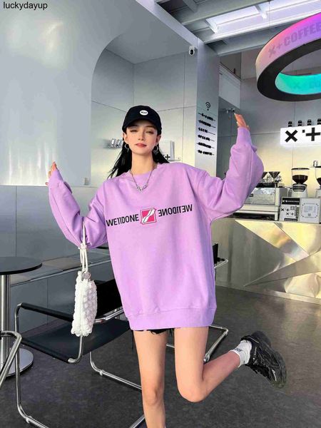 

women's hoodies designer sweatshirts we11done sweater autumn new leather label square letter printing long sleeve loose pullover hoodie, Black