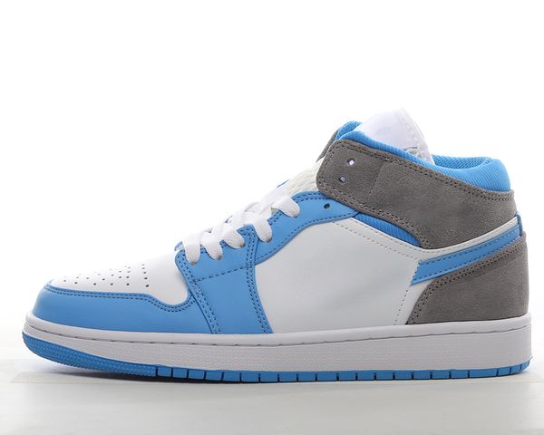 

jumpman 1 mid white blue basketball shoes 1s sports outdoor sneakers whit box