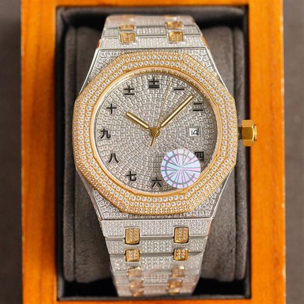 

full diamond mens watch automatic mechanical watches 40mm sapphire waterproof fashion business wristwatch montre de luxe gifts275n, Slivery;brown