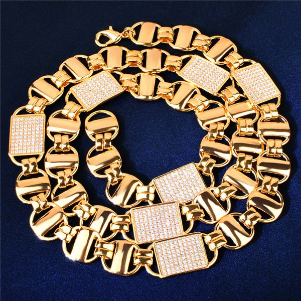 

new fashion trendy 14mm 16inch -24inch 18k gold plated bling cz links chain necklace punk hiphop rapper jewelry, Silver