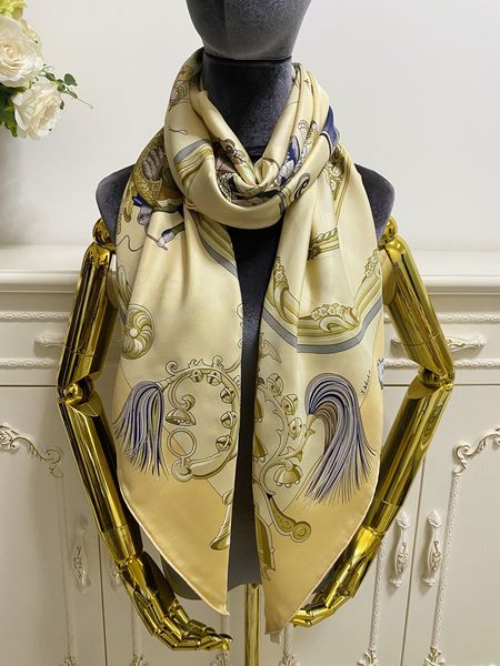

women's square scarf scarves goodquality 100% twill silk material yellow color pint pattern size 130cm - 130cm, Blue;gray