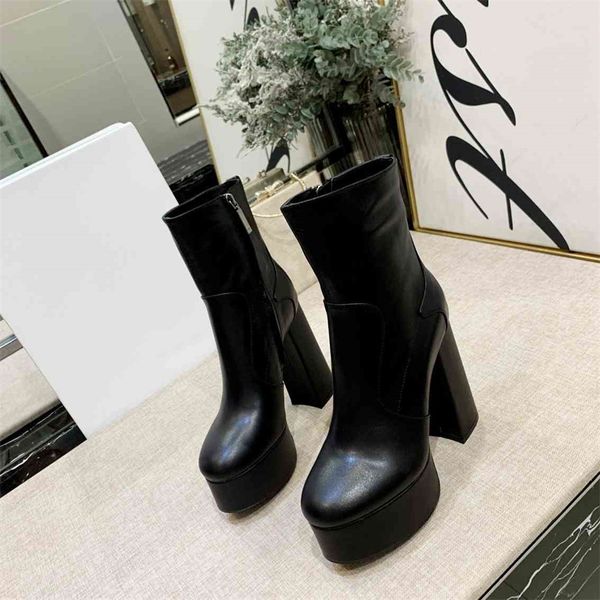 

luxury design boots fashion yslity women retro decoration winter warm snow non slip high heel martin knight tassel casual socks boots 01-07, Black
