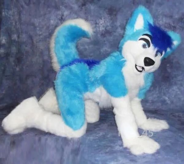

long hair husky dog fox mascot costume halloween cartoon furry suit outfits fursuit, Red;yellow