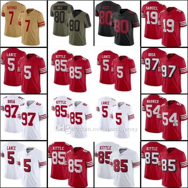 

jersey 5 trey lance 85 george kittle nick bosa football deebo samuel 54 fred warner joe montana steve young ronnie lott, Black;red