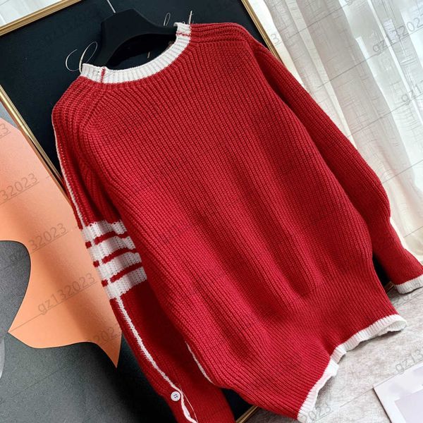 

womens sweaters patchwork color edge stripe embellishment loose profile knit sweater side buttons slit long sleeves warm knitwear designer j, White;black