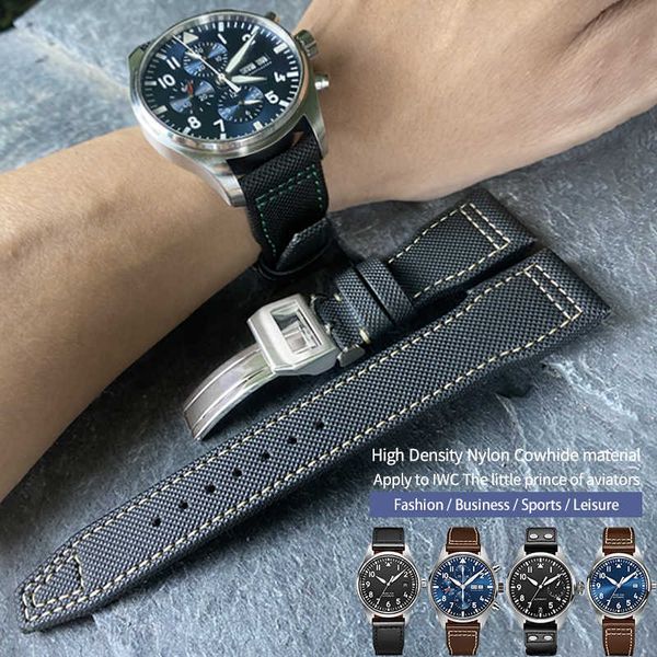 

watch bands 20/21/22mm calfskin leather nylon watch strap fit for iwc pilot spitfire mark18 portofino gun iw3777 watchband t221213, Black;brown