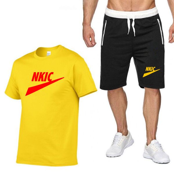

men's suit tracksuits summer short sleeve t-shirt set fashion 2 piece streetwear printed sports beach shorts sportswear men's bran, Gray