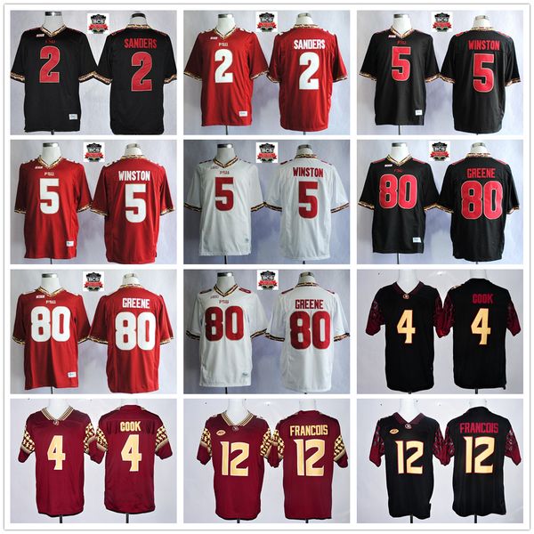 

ncaa college football jerseys 5 jameis winston 2 deion sanders 4 dalvin cook 12 deondre francois 80 rashad greene jersey 2014 bcs patch, Black