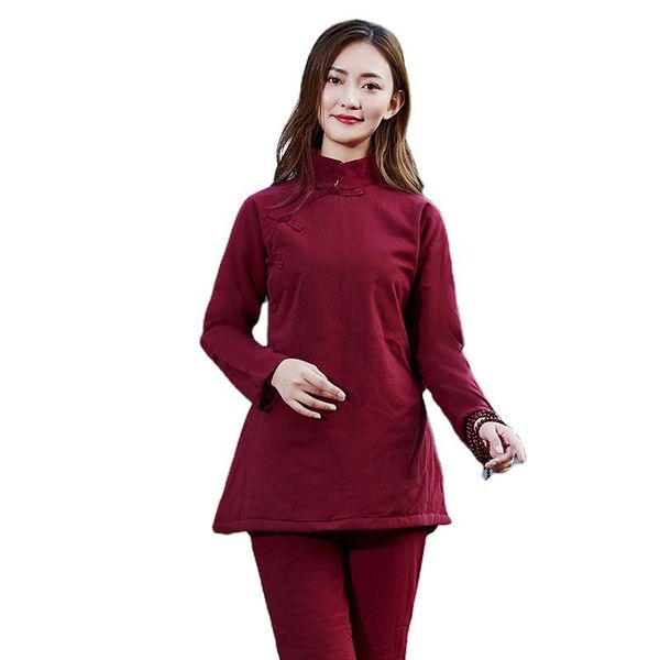 

women's tracksuits winter cotton linen kungfu suit sitting meditation clothing loose recluse tea uniform women improved cotton padded t, Gray