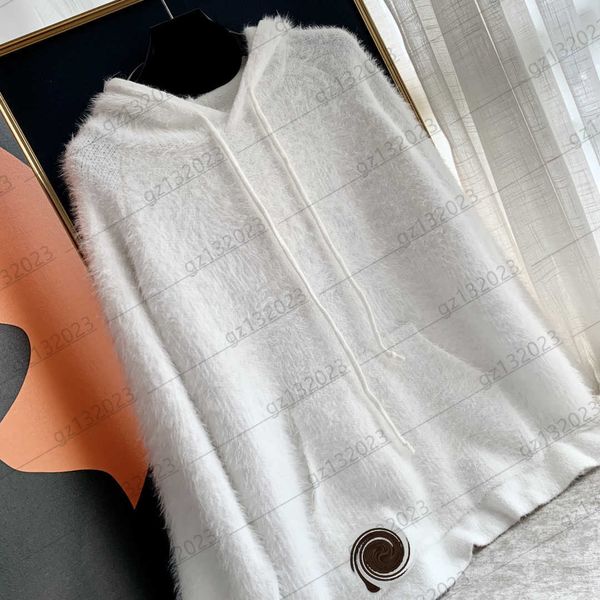

womens sweaters pure color hair of mink hooded drawstring pullover knit sweater silhouette pocket long sleeves warm knitwear luxury brand wo, White;black