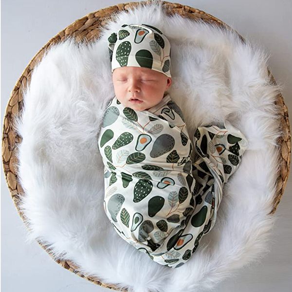 

16051 infant baby swaddle wrap blanket fruit florals wraps blankets nursery bedding babies wrapped cloth with headband hat 3pcs/set