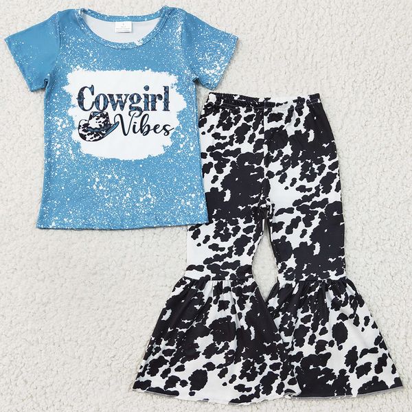 

wholesale baby girl clothing set western style fashion kids designer clothes girls bell bottom outfits boutique cowgirl children set, White