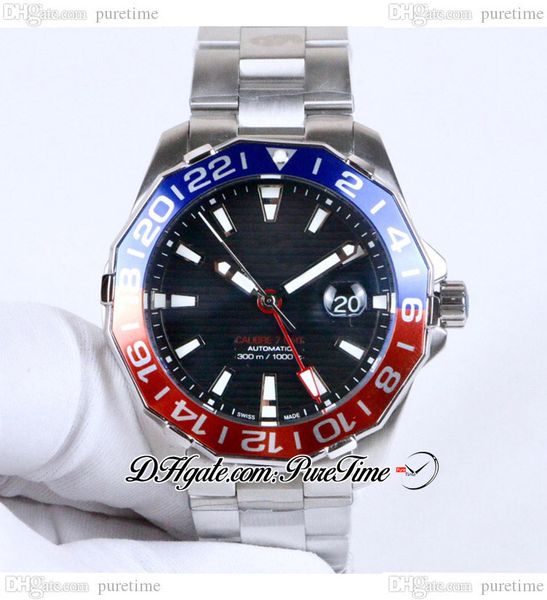 

41mm a21j automatic mens watch pepsi ceramic bezel black textured dial stick markers stainless steel bracelet watches pttg puretime z23b2, Slivery;brown