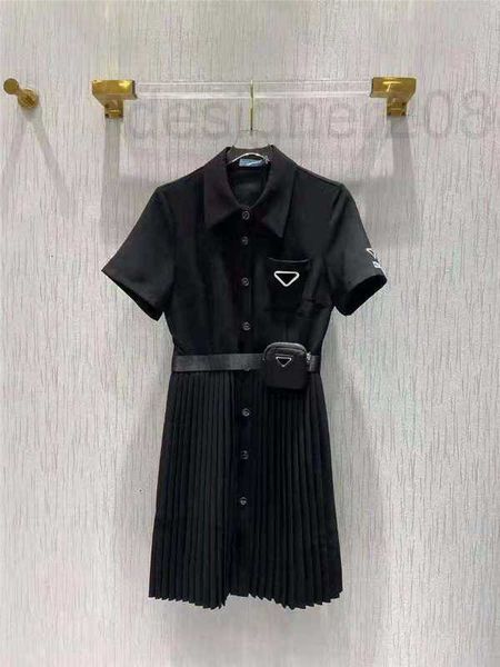 

casual dresses designer women dress sleeveless denim shirt for spring summer outwear style with budge letter lady slim belt pleated skirt bu, Black;gray