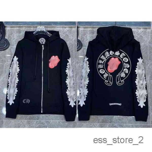 

ch mens loose brand sweatshirts classic ch designer hoodie horseshoe sanskrit print luxury zipper jacket pullover hooded coat fashion 1 san, Black