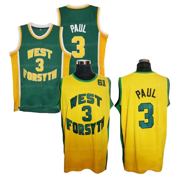 

custom throwback chris paul #3 high school basketball jersey west forsyth 61 path yellow green sewn size s-4xl, Black