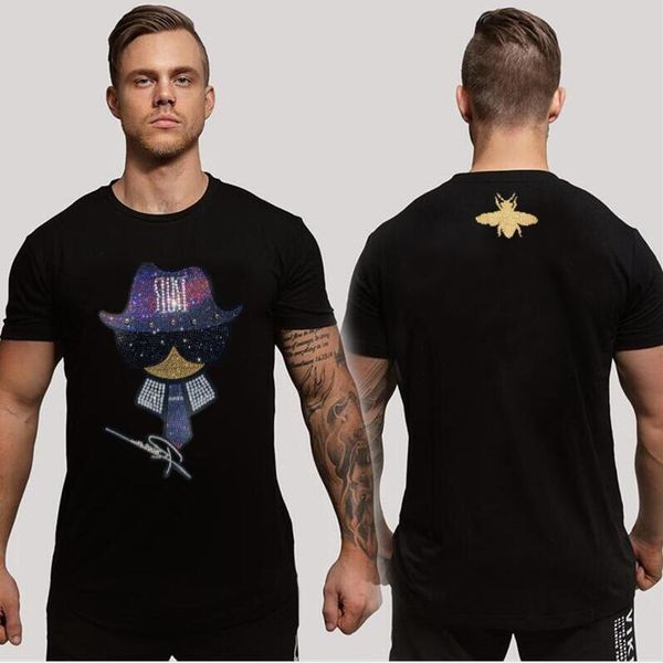 

designer rhinestone t shirt slim fit luxury design 4 color high end, White;black