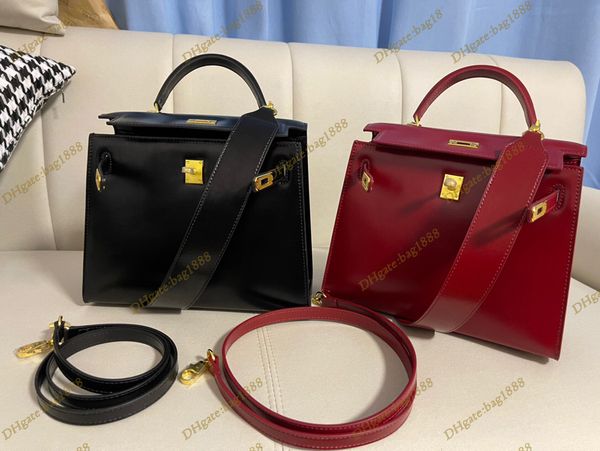 

luxury designer women's bag fashion cross buckle bag new two strap leather handbag 22cm and 25cm black burgundy crossbody bags