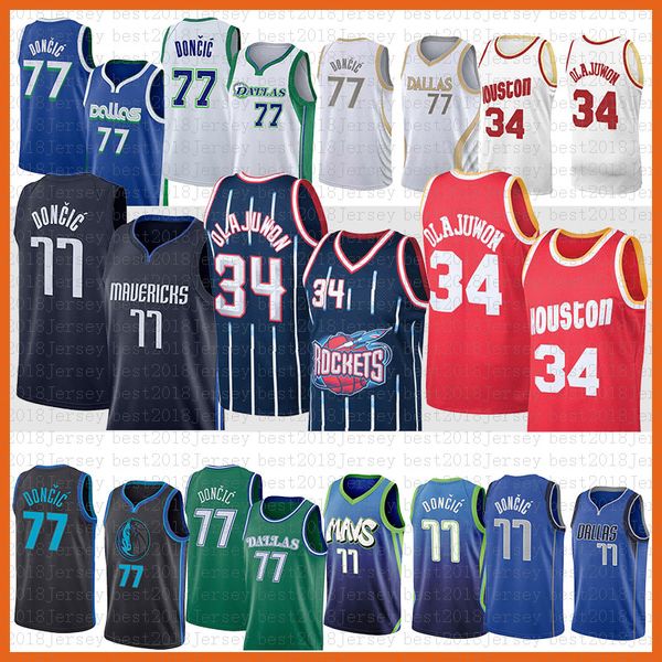 

2023 dalla maverick jersey houstons rocket basketball luka doncic hakeem olajuwon dirk nowitzki 77 41 34 vsq2 whck, Black;red