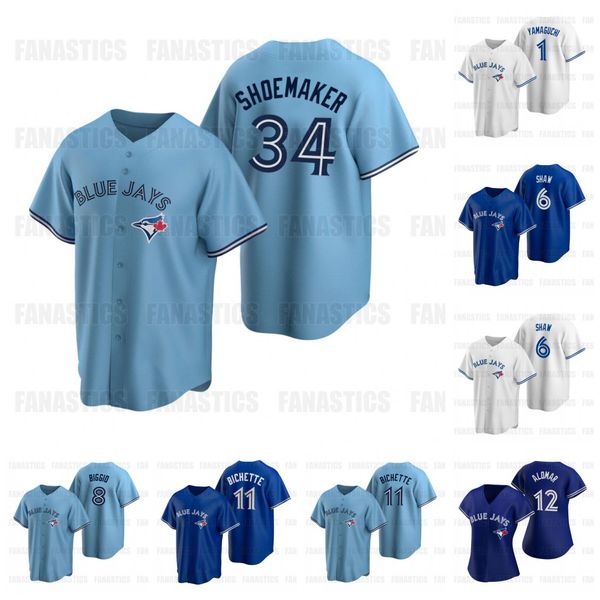 

blue jays baseball jerseys shun yamaguchi tonronto travis shaw cavan biggio alomar roberto alomar anderson halladay shoemaker ryu thornton t, Blue;black