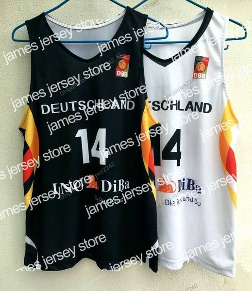 

basketball jerseys custom dirk nowitzki #14 basketball jersey bundesrepublik deutschland team germany black white size s-4xl any name and nu, Black;red
