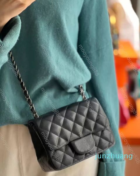

luxury designer mini square flap bag real leather caviar lambskin classic black purse quilted hangbags crossbody shoulder gold chain