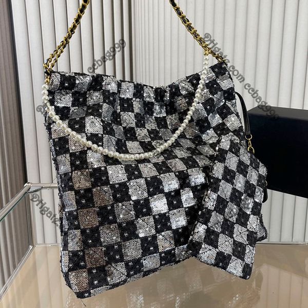 

glitter sequins tartan 22 shopping bag two-tone patchwork gold letter diamond quilted handbags women shoulder crossbody designer totes coin